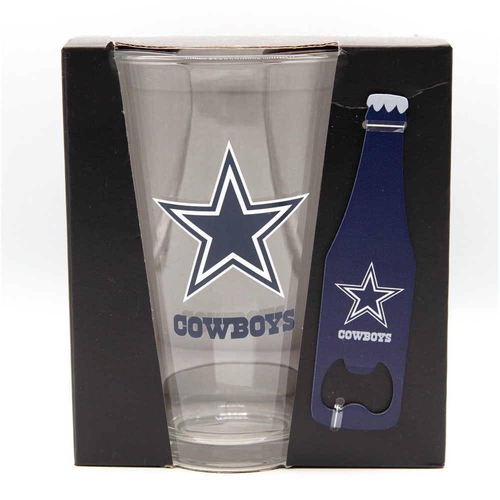 NFL Dallas Cowboys 16oz Pint Glass and Bottle Opener 2 Piece Gift Set New‎